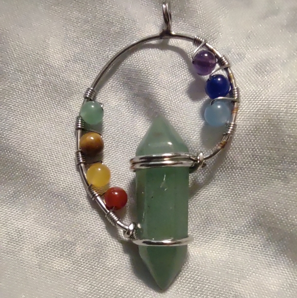Jewelry - Green Aventurine Hexagon Pendulum with 7 Chakras Pendant